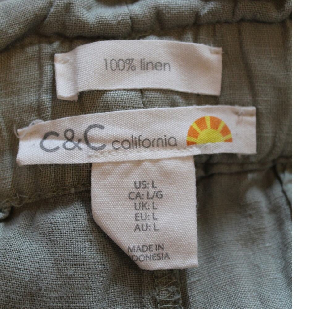 C&C California Linen Shorts Khaki Elastic Waist Pockets Women’s L - Picture 5 of 5